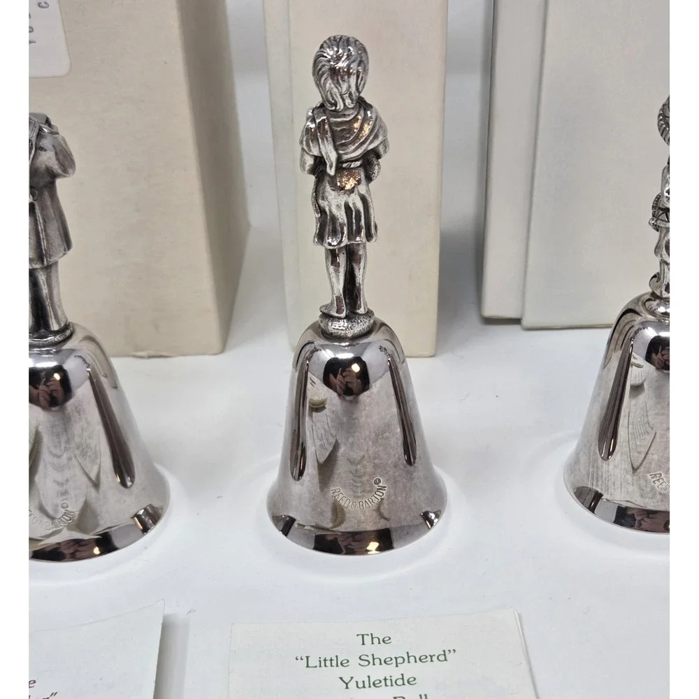 Reed & Barton Yuletide Bell Lot 8 Silverplate Christmas Figural Bells w/ Boxes